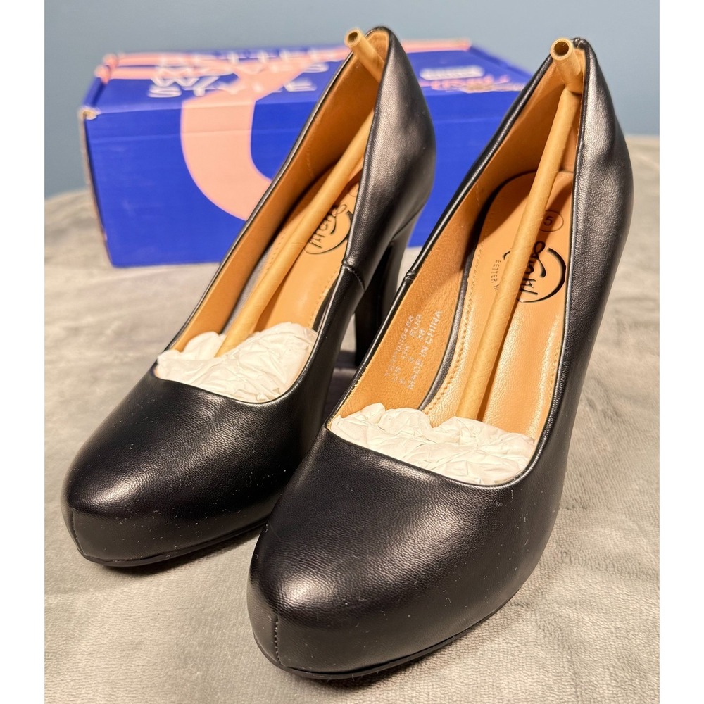 Trary Womens Pumps 5 Black Leather Platform High Heels Round Toe
